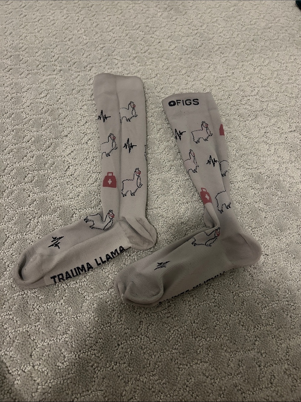 FIGS Trauma Llama Socks in Light Gray